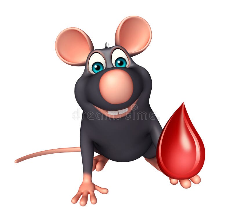 Fun Rat Cartoon Character with Blood Drop Stock Illustration