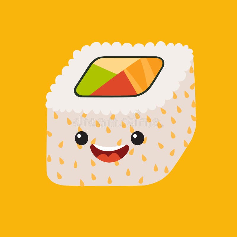 Fun Sushi Vector. Cute Sushi with Cute Faces. Sushi Roll Set. Happy ...