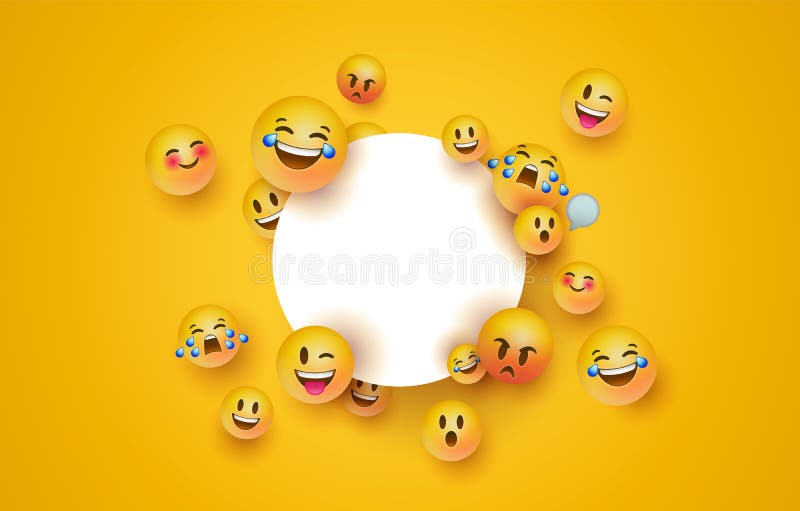 Fun Yellow Emoji Icon White Circle Frame Template Stock Vector -  Illustration of child, background: 159875242