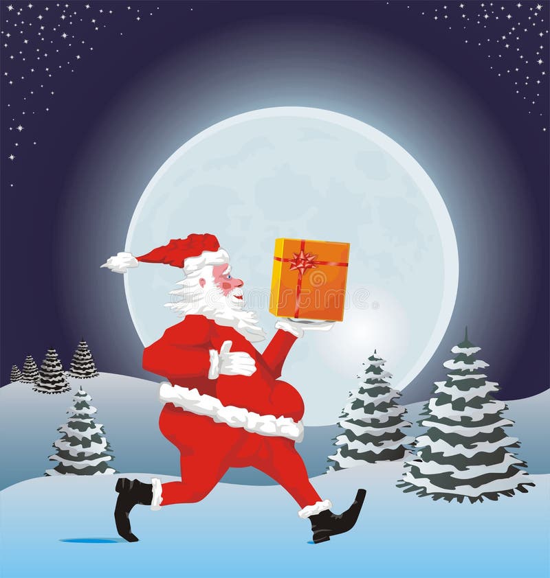 Christmas gift, santa claus, christmas scenery, christmas eve, full moon. Christmas gift, santa claus, christmas scenery, christmas eve, full moon