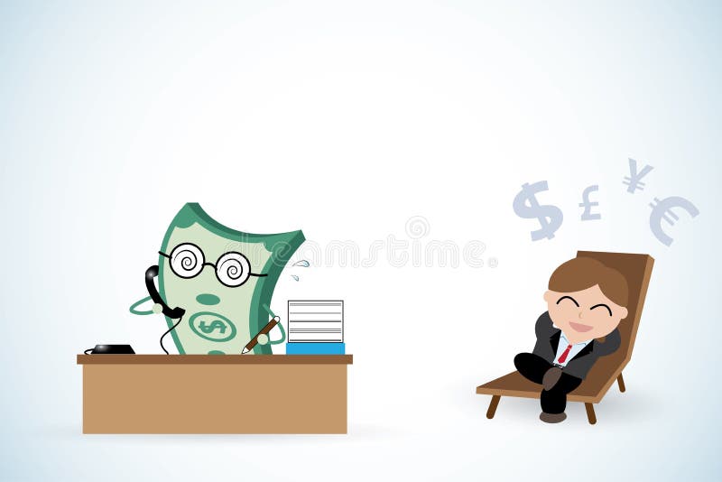 Funcionamiento feliz del hombre de negocios y del dinero, renta pasiva y concepto del negocio ilustración del vector Funcionamiento feliz del hombre de negocios y del dinero, renta pasiva y concepto del negocio ilustración del vector