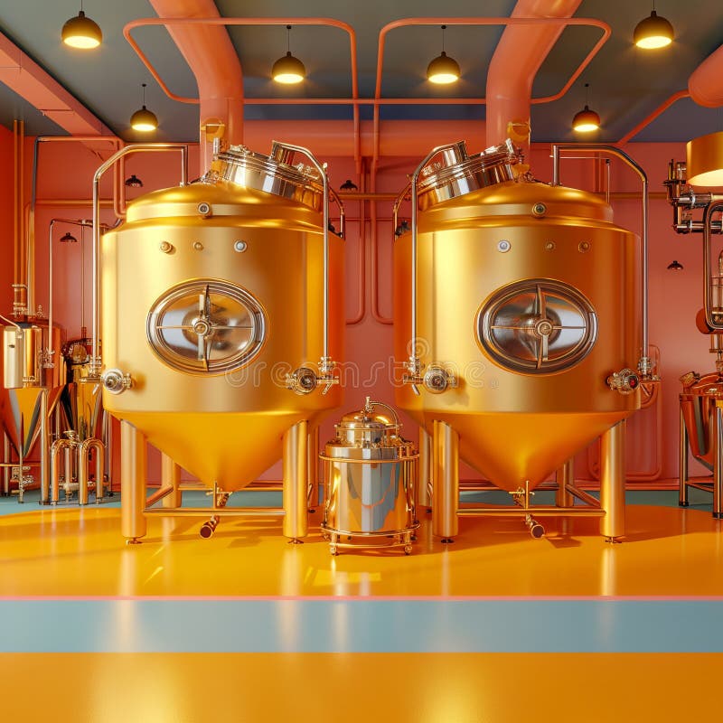 Functional Microbrewery Setup with Stainless Steel Fermentation Tanks