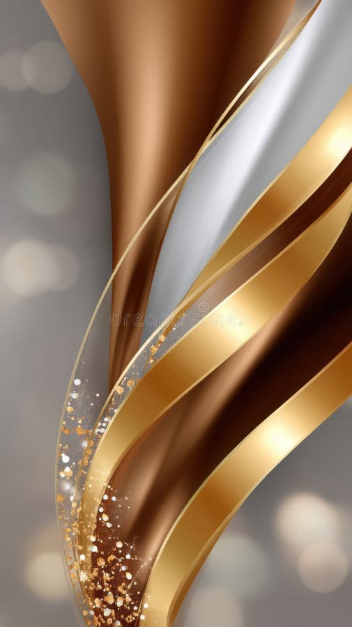 Fundal abstract cu panglici metalice aurii și argintii curgătoare, cu evidențieri strălucitoare de tip bokeh royalty free illustration
