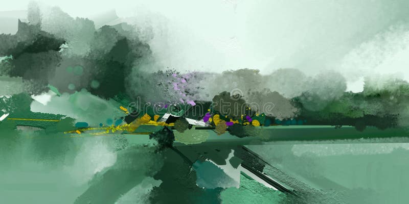 Fundal abstract de culoare verde-verzui și pictură de fundal naturală. Pictura în culori de tip „amestec” acrilic de ulei cu tușe royalty free illustration