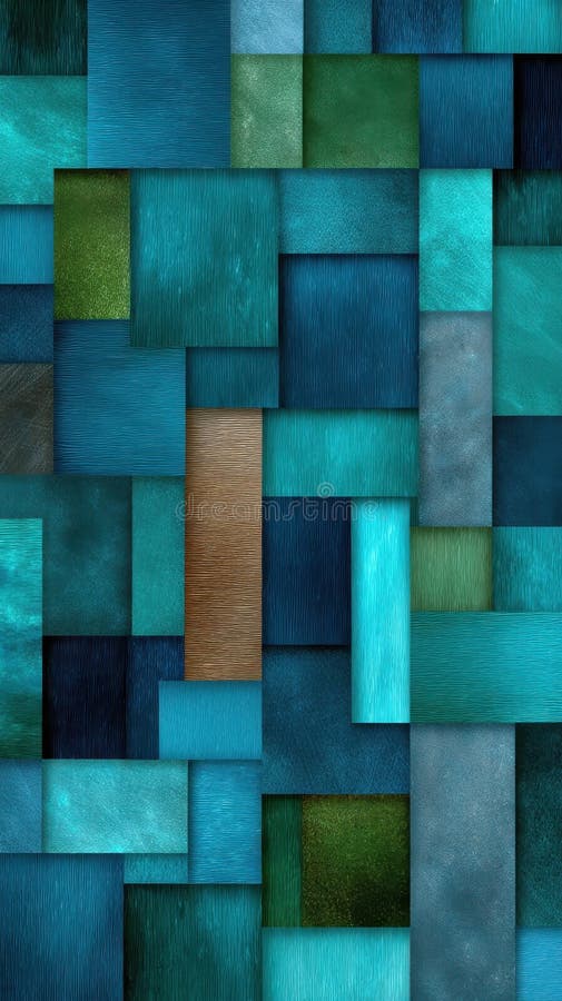 Fundal abstract de pătrate texturate în diferite tonuri de albastru și verde stock images