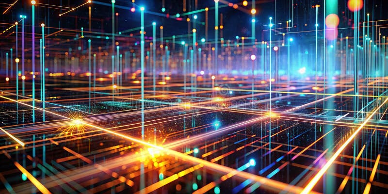 Fundal abstract dinamic Explorarea tehnologiei futuriste și a datelor importante prin linii luminoase într-o redare 3D uimitoare vector illustration