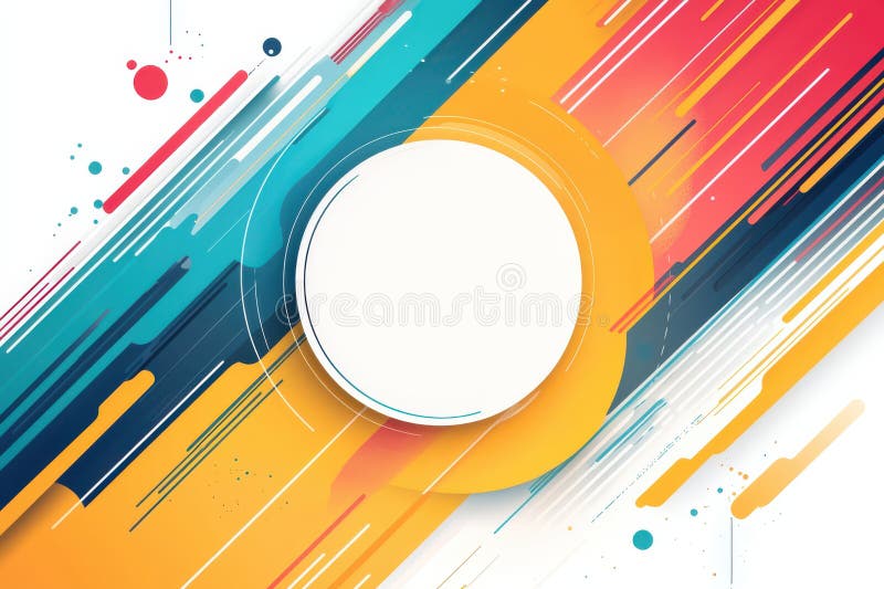 Fundal circular colorat abstract cu tușe dinamice de pensulă și spline vibrante prevăzute cu un cerc central galben royalty free stock image