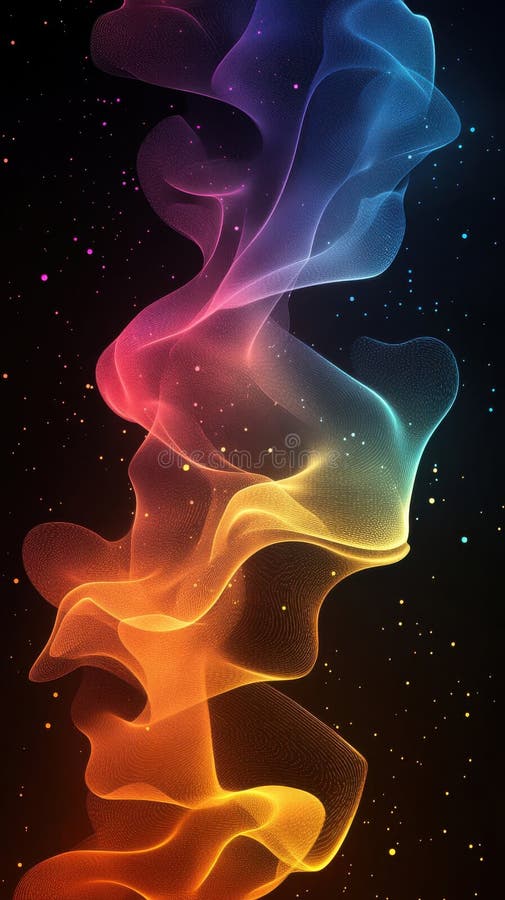Fundal colorat abstract vibrant, cu unde curgătoare și particule spumante în spațiu închis, perfect pentru telefonul mobil stock photos
