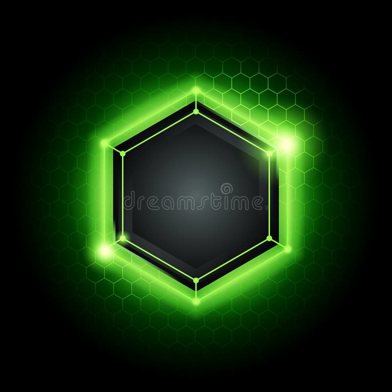 Fundal cu tehnologie informatică abstractă din metal modern, cu model hexagonal și lumină verde vector illustration