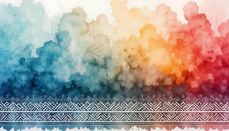 Fundal de acuarelă abstractă cu design de graniță etnică în diferite culori vector illustration