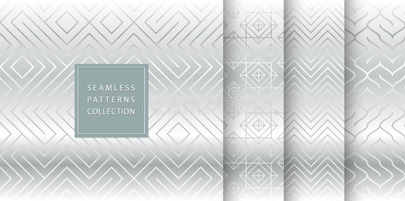 Fundal de argint fără sudură geometrică. imprimare grafică vectorială simplă cu imprimare gri. set de texturi abstracte repetate. vector illustration