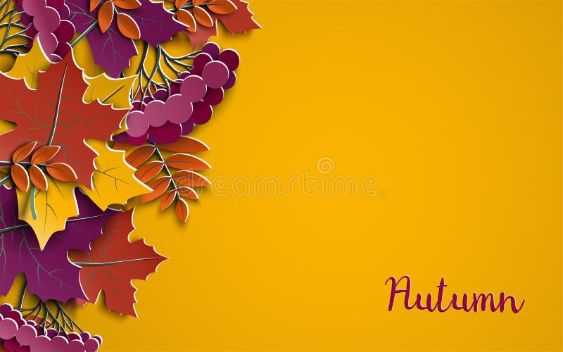 Fundal de hârtie florală de toamnă cu frunze colorate de arbori pe elemente de design de fond galben pentru afișul bannerului de t stock illustration