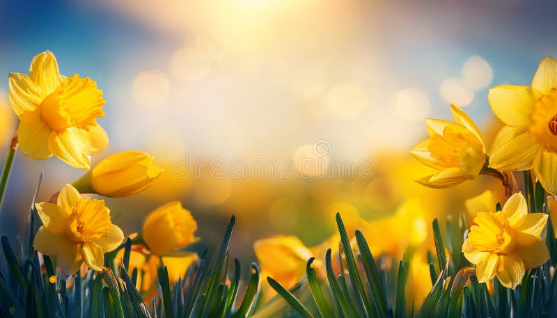 Fundal de Paști de primăvară cu daffodils galbeni minunați stock illustration