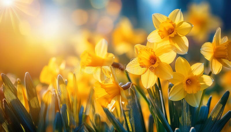 Fundal de Paști de primăvară cu daffodils galbeni minunați vector illustration
