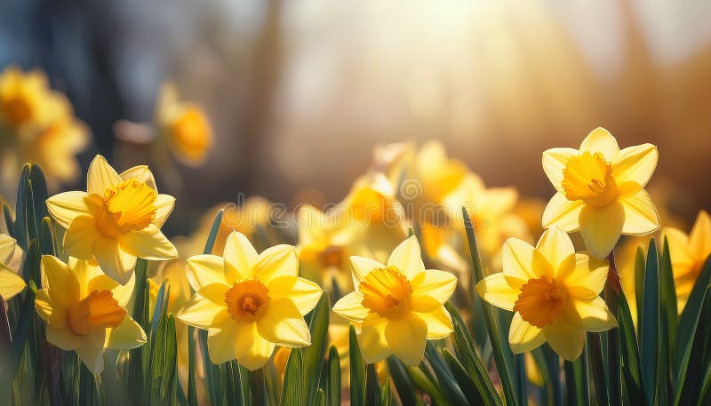 Fundal de Paști de primăvară cu daffodils galbeni minunați royalty free illustration