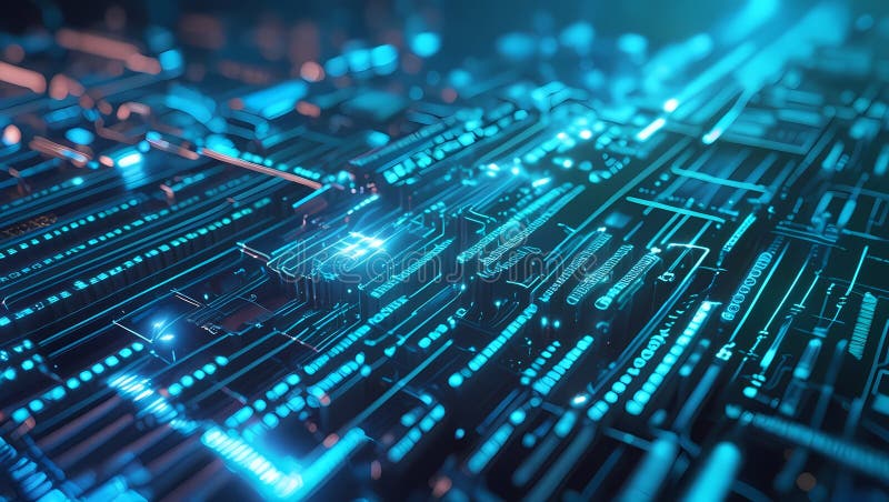 Fundal din fibră optică cu multe puncte de lumină. Nucleu neon : HighTech Futuristic Circuit Board în stil Cyberpunk royalty free illustration
