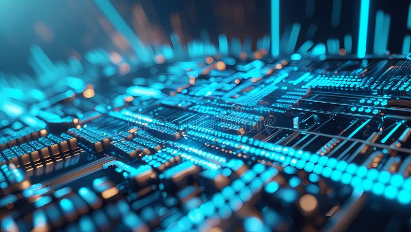 Fundal din fibră optică cu multe puncte de lumină. Nucleu neon : HighTech Futuristic Circuit Board în stil Cyberpunk royalty free illustration