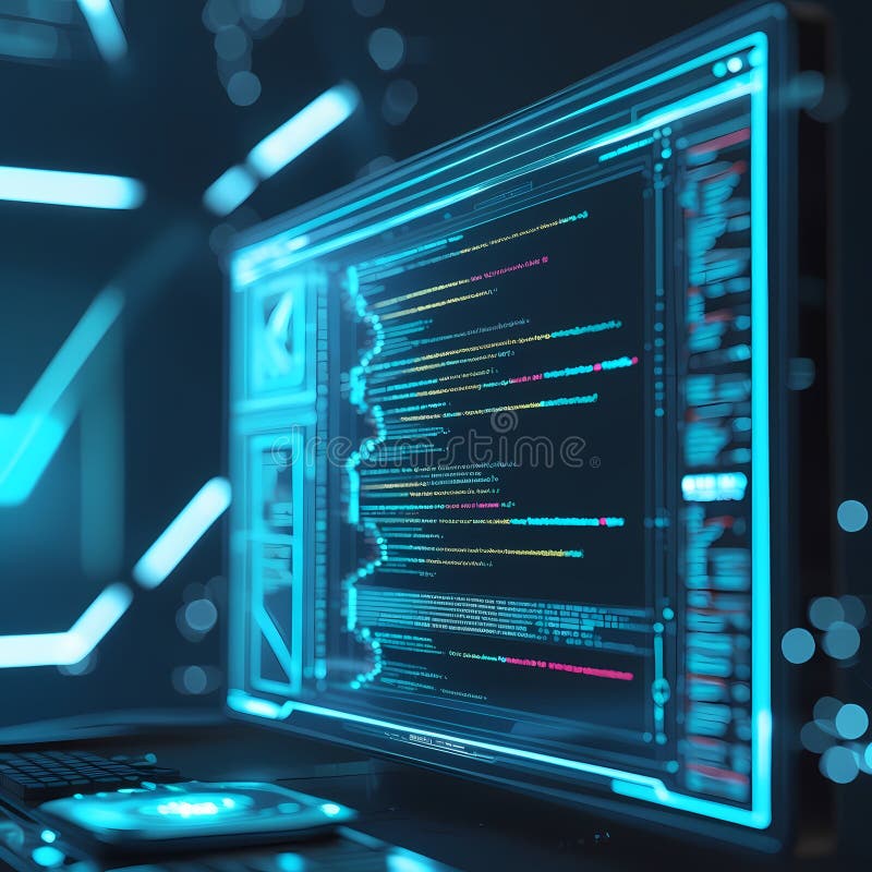 Fundal din fibră optică cu multe puncte de lumină. Nucleu neon : HighTech Futuristic Circuit Board în stil Cyberpunk royalty free illustration