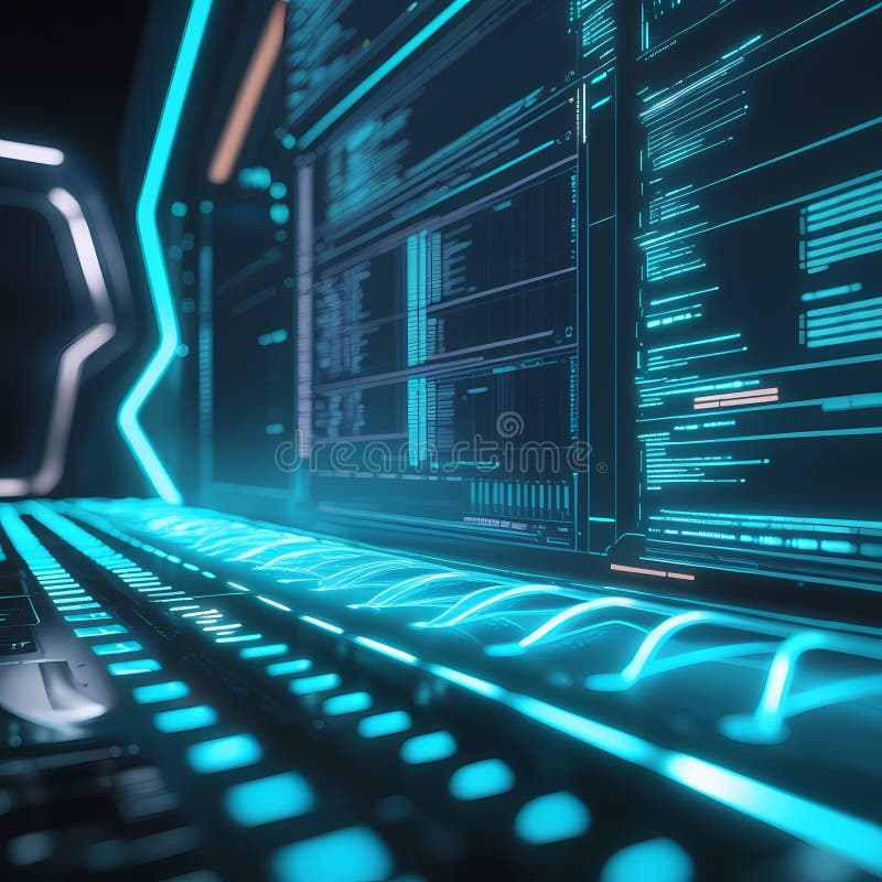 Fundal din fibră optică cu multe puncte de lumină. Nucleu neon : HighTech Futuristic Circuit Board în stil Cyberpunk vector illustration