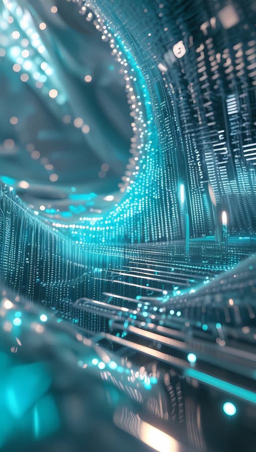 Fundal din fibră optică cu multe puncte de lumină. Nucleu neon : HighTech Futuristic Circuit Board în stil Cyberpunk stock illustration