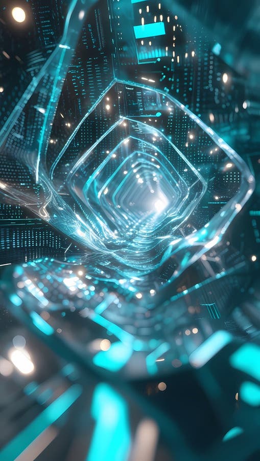 Fundal din fibră optică cu multe puncte de lumină. Nucleu neon : HighTech Futuristic Circuit Board în stil Cyberpunk stock illustration