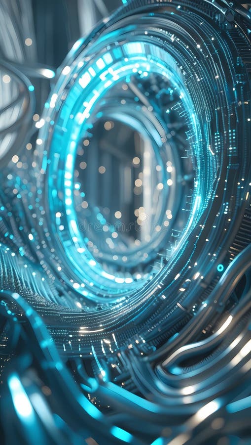 Fundal din fibră optică cu multe puncte de lumină. Nucleu neon : HighTech Futuristic Circuit Board în stil Cyberpunk stock illustration