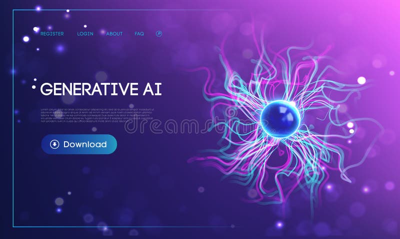 Fundal futurist pentru tehnologia aerului generativ cu o rețea neurală abstractă strălucitoare, o sferă energetică albastră și vib royalty free illustration