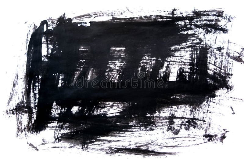 Fundal negru cu cerneală pictată cu pensulă. ilustrare. tușe de pensulă neagră abstracte pe hârtie albă ca fundal. grunge stock images