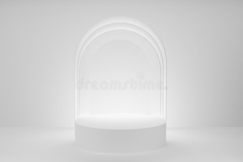 Fundal podium realist 3D un podium cilindric alb pe gradient de lumină alb. stock illustration