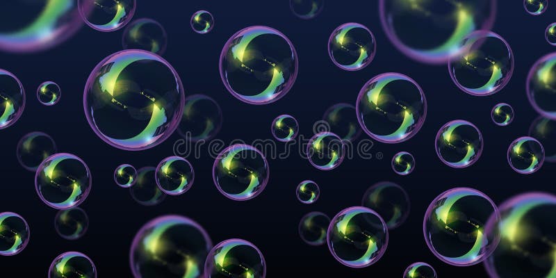 Fundal realist cu bule colorate lucioase pentru săpun. spumă de baie 3d sfere cu reflexie curcubeu. spălare royalty free illustration