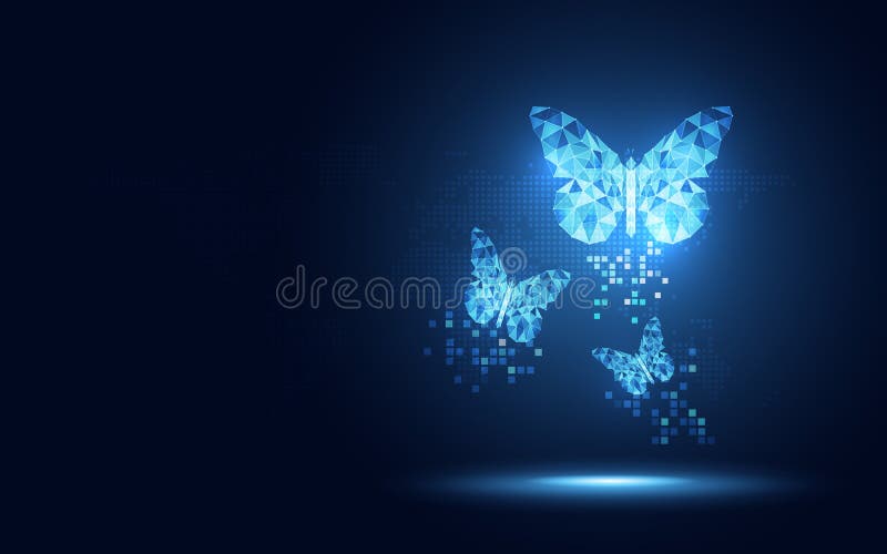 Fundal tehnologic ofuristic albastru lowpoly butterfly abstract. transformarea digitală a inteligenței artificiale și date importa vector illustration