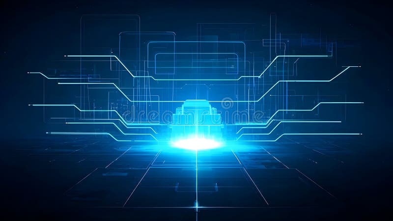 Fundal Tehnologie futuristă. Fundal tehnologic futurist abstract cu linii și grile albastre strălucitoare
