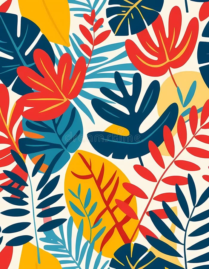 Fundal tropical de vară cu frunze de frunze îndrăznețe abstracte și forme organice stilul Henri Matisse bucurie caldă jucăușă stock photos