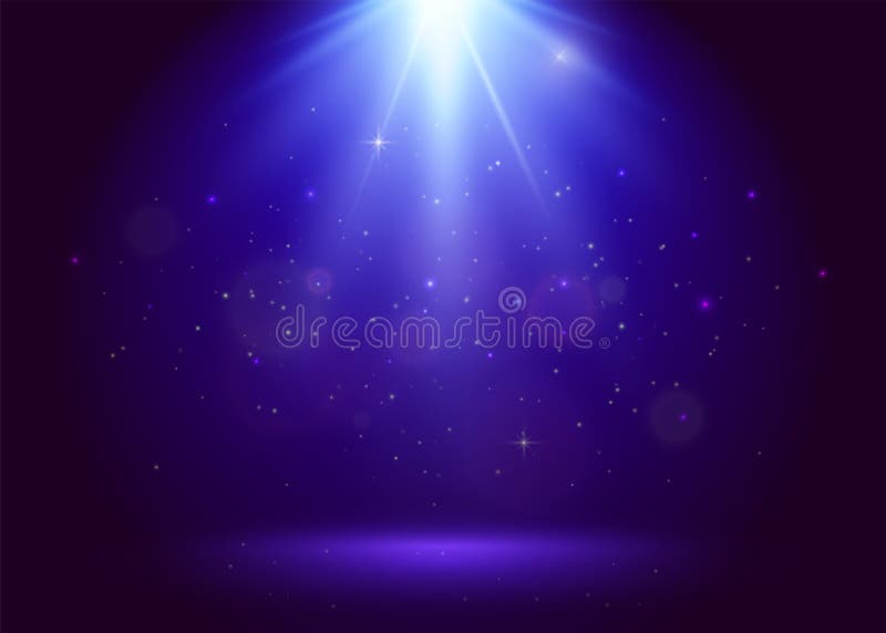 Fundal vector de atribuire albastru cu fază de lumină de inundare de vârf și particule strălucitoare de aur. model magic de noapte stock illustration