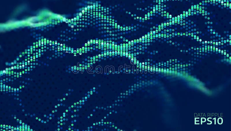 Fundal vectorial abcstact al undelor de date. compoziția tehnologiei. flux de date majore în domeniul informatic stock illustration
