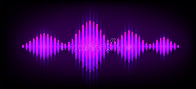 Fundal vectorial de sunet pentru undele neonice. elemente luminoase violet de design pentru undele sonore muzicale izolate pe fund vector illustration