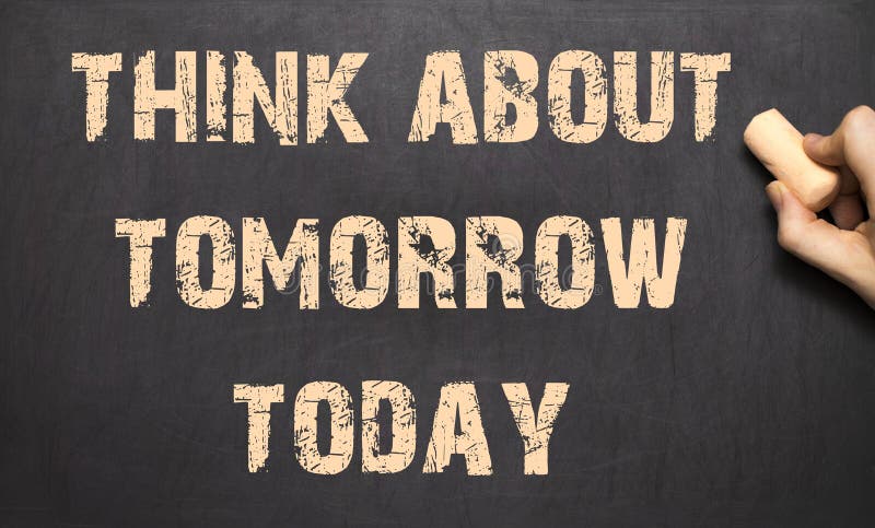 Funderare om morgondag i dag! - Kvinnlig handhandstiltext på svart royaltyfri bild Funderare om morgondag i dag! - Kvinnlig handhandstiltext på svart royaltyfri bild
