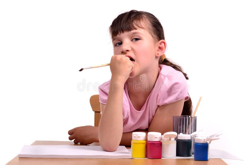 fundersam teckningsflickabild arkivbild fundersam teckningsflickabild arkivbild