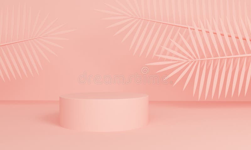 Fundo abstrato cor-de-rosa geométrico com folhas de palmeira e plataforma rendi??o 3d ilustração stock Fundo abstrato cor-de-rosa geométrico com folhas de palmeira e plataforma rendi??o 3d ilustração stock