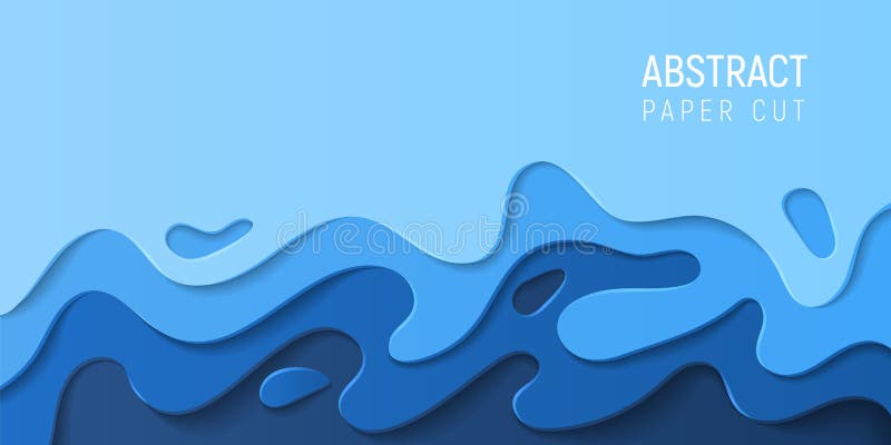 Fundo abstrato cortado de papel da água Bandeira com as ondas azuis do corte 3D de papel abstrato Projeto amig?vel de Eco Vetor