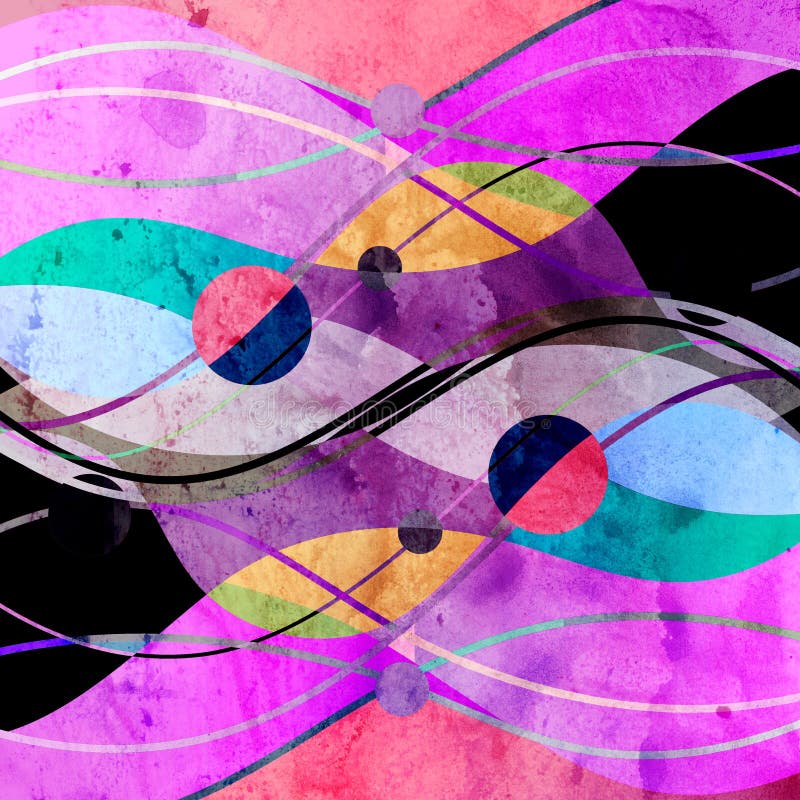 Fundo abstrato da aquarela com objetos geom?tricos da cor ilustração do vetor Fundo abstrato da aquarela com objetos geom?tricos da cor ilustração do vetor