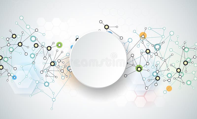 Vector illustration of abstract molecules and communication - social media technology concept with 3D paper label circles design and space for your content, business, social media, network and web design. Vector illustration of abstract molecules and communication - social media technology concept with 3D paper label circles design and space for your content, business, social media, network and web design.