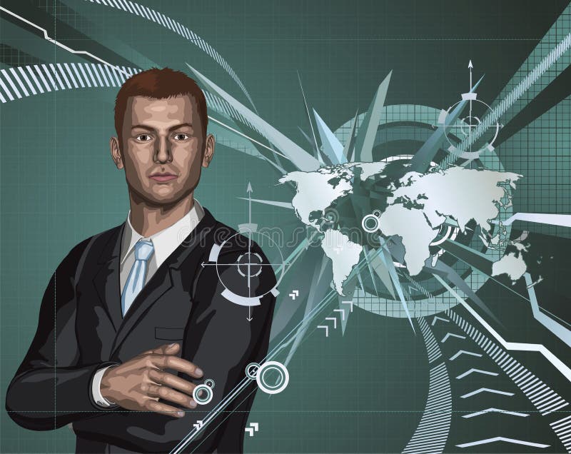 Fundo abstrato do mapa de mundo do homem de negócios ilustração royalty free Fundo abstrato do mapa de mundo do homem de negócios ilustração royalty free