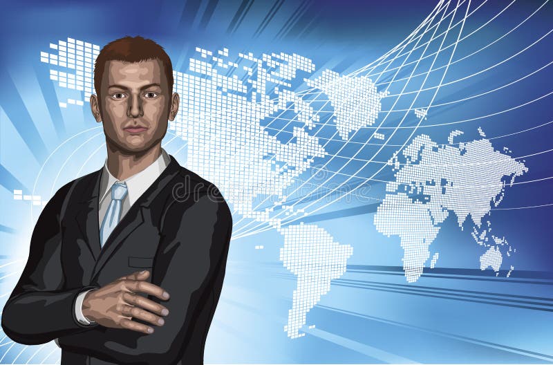 Fundo abstrato do mapa de mundo do homem de negócios ilustração royalty free Fundo abstrato do mapa de mundo do homem de negócios ilustração royalty free