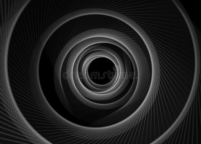 Fundo abstrato espiral listrado da obscuridade do túnel do vetor Funil espiral Buraco negro torcido cinzento do raio Excitando de