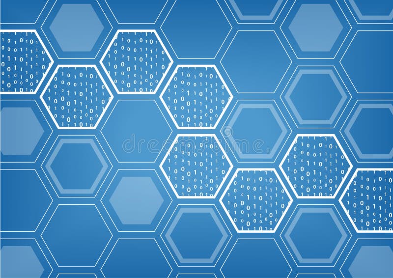 Fundo azul blockchain com padrão hexagonal ilustração do vetor