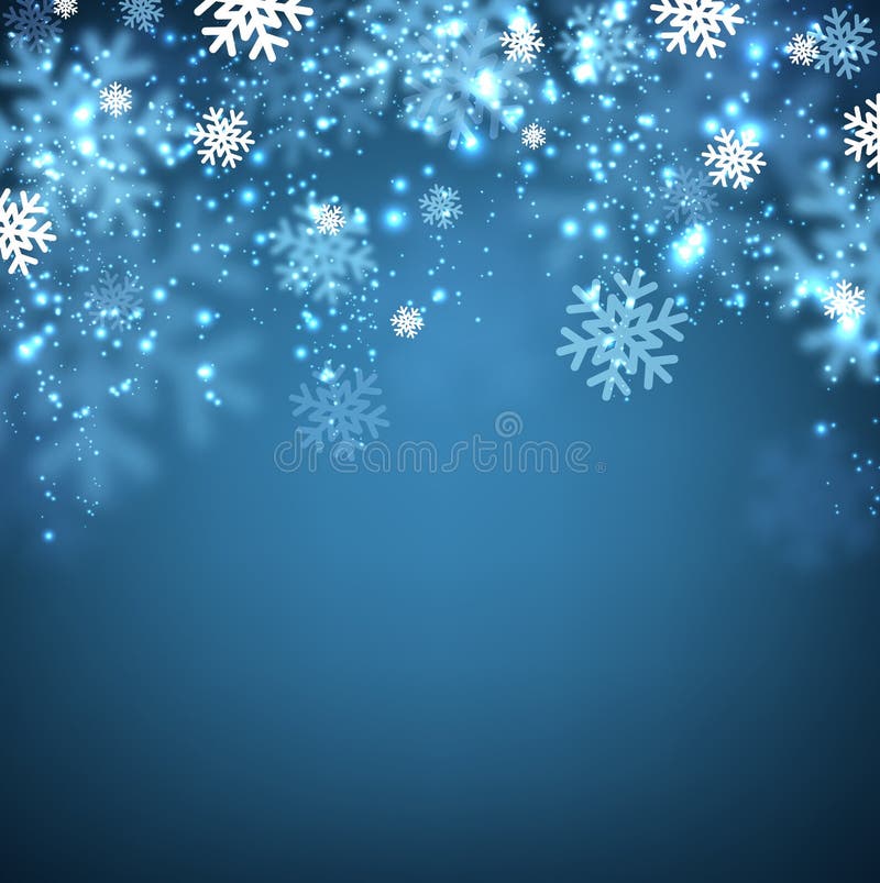 Fundo azul de inverno com flocos de neve ilustração do vetor
