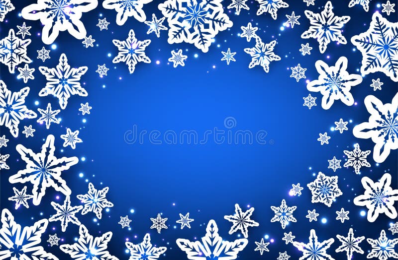 Fundo azul do inverno com flocos de neve ilustração stock