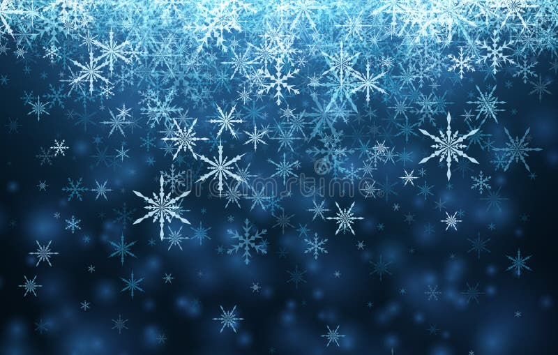 Fundo azul do inverno com flocos de neve ilustração royalty free