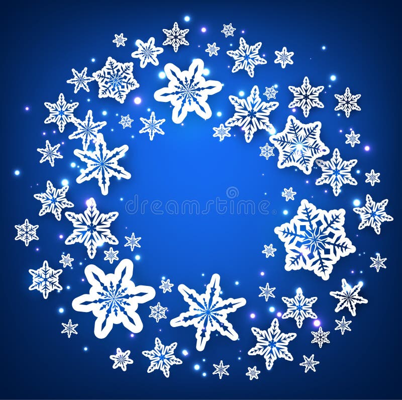 Fundo azul do inverno com flocos de neve ilustração do vetor
